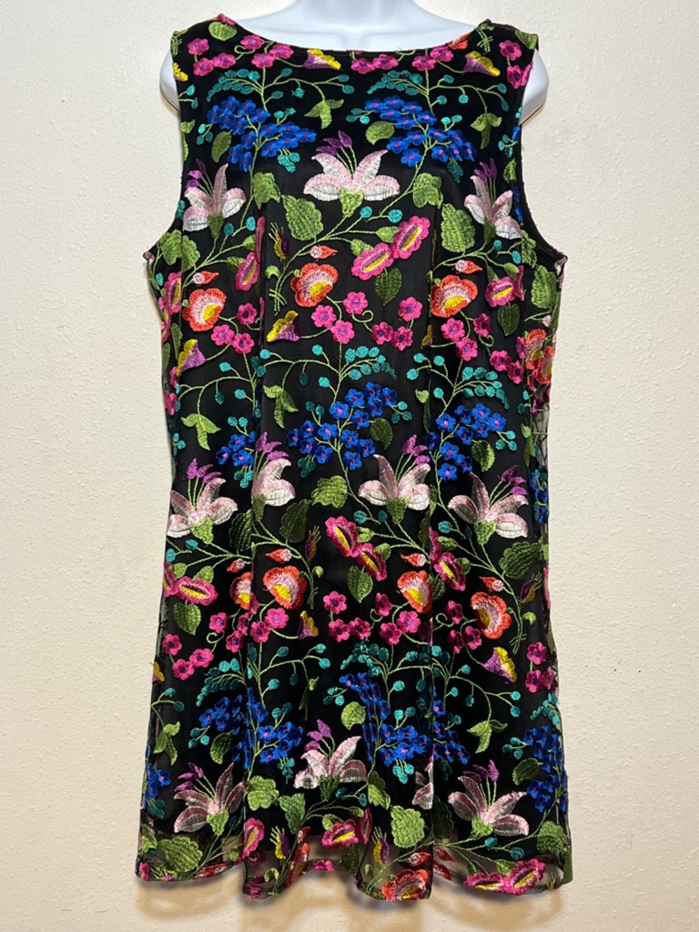Black Floral Embroidered Sleeveless Dress